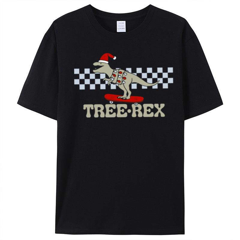 Santa Graphic Holiday Tree Rex Skateboarding S T-Shirt Unisex